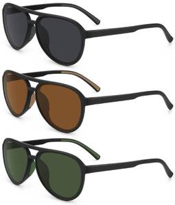 lot 20238 image: STORYCOAST Polarized Aviator Sunglasses for Men Women Classic Retro Aviators Sports Driving Running Sun Glasses 3Pack-BlackDark GreenBrown