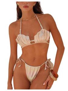 lot 20239 image: Verdusa Womens 2 Piece Halter Bikini Set Seashell Metallic Thong Bathing Suits Summer Beach Swimsuits Silver Pink Small