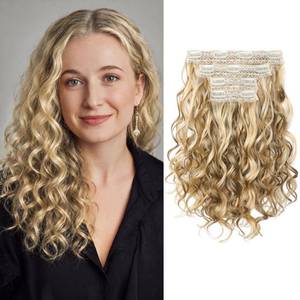 lot 20257 image: REECHO Curly Clip in Hair Extensions, 4PCS 12 inch Long Hair Extensions Clip ins Lace Weft Natural Hairpieces for Women Daily, Medium Blonde with Highlights