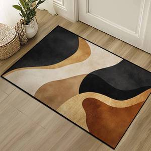 lot 20262 image: Brown Abstract Area Rug Black Tan Washable 2x3 Rugs for Living Room Bedroom Earth Tone Non-Slip Soft Floor Large Carpet for Office Entryway Bathroom