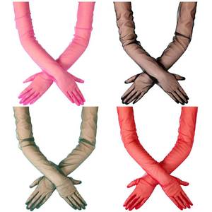 lot 20266 image: SATINIOR 4 Pairs Women Long Sheer Gloves Mesh Tulle Opera Long Elbow Gloves for Halloween Costume Party (Dark Green, Burgundy, Black, Rose Red)