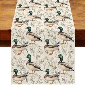 lot 20271 image: Heyfary Mallard Duck Table Runner Vintage Duck Hunting Birthday Baby Shower Party Decoration One Lucky Duck Home Kitchen Dining Room Table Decor (13 x 72)