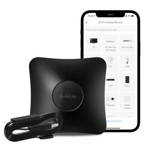 lot 20275 image: BroadLink RM4 pro Smart Remote and Sensor Cable Set RM4 pro S (2.4 GHz Wi-Fi Only), Universal IR RF Remote Control Hub with Temperature Humidity Monitor USB Cable, Works with Alexa & IFTTT