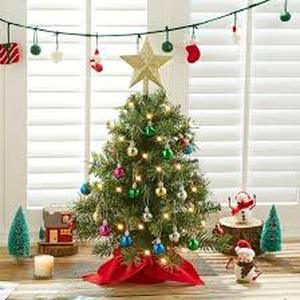 lot 19528 image: Christmas Tree Tabletop Set with Lights Ornaments Stand