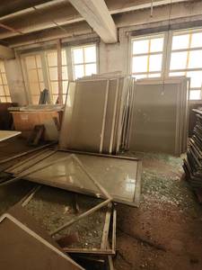 lot 14070 image: Framed Glass Panel Units Lot - Multiple Pieces with White Frames