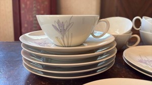 lot 2006 image: Johann Haviland Crocus (6) Cups (5) Saucers (6) Bread & Butter Plates