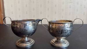 lot 2021 image: Hamilton Sterling Creamer and Sugar Bowl (weighted to stand sturdy)