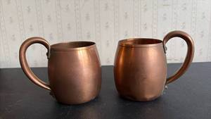 lot 2031 image: Vintage West Bend Aluminum Co. Solid Copper Moscow Mule Mugs Pair