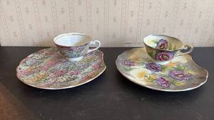 lot 2065 image: Lot of 2 Floral Painted Tea Cup and Cake Sets
