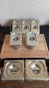 lot 2072 image: Frankfurter Brett Cutting Board with Stainless Steel Containers
