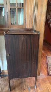 lot 2078 image: Wood Cabinet with Single Push Button Door and Shelves Approximately 33 by 17 by 15