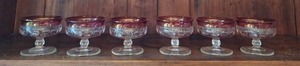 lot 3000 image: Tiffin Glass Thumbprint Cranberry Sherbet Glasses Set of 6