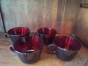 lot 3017 image: Ruby Red Glass Teacup Set
