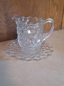 lot 3031 image: Fostoria American Clear Pint Pitcher & Saucer