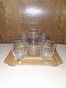lot 3033 image: Hard to Find Dansk Cafe Blanc Urban Picnic Glass & Pitcher set  Bamboo Tray