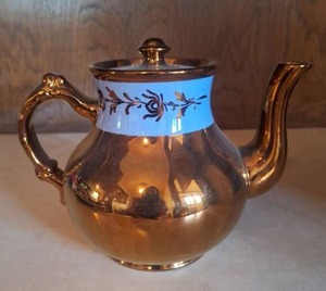 Vintage Gibson Copper Luster Blue Banded Tea Pot