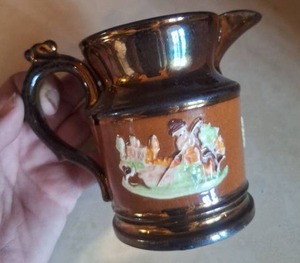 lot 3037 image: 1840s pottery copper lustreware creamer