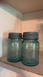 lot 4026 image: Vintage Ball Mason Jar Pair Metal Lids