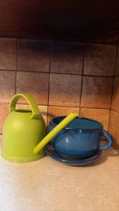 lot 4038 image: Watering Can and Cappuccino Cup and Saucer Plant Pot