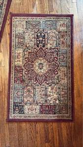 lot 4048 image: (2) Burgundy Area Rugs with Ornate Center Medallion Pattern 23 inch wide