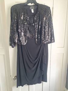 lot 5051 image: Alex Evenings Womens Sequin Jacket Dress Set Charcoal