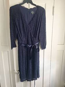 lot 5054 image: Adrianna Papell Navy Lace Wrap Dress Size 22W