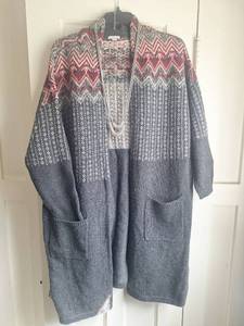 lot 5073 image: Womens Cardigan Sweater 2X Geometric Fair Isle Knit Open Front