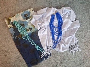 lot 5081 image: Beaded Necklace Lot Blue Turquoise Multi-Strand with Scarf and Earrings