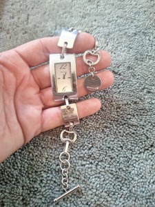 lot 5099 image: DKNY Rectangular Bracelet Watch with Charm and Link Band