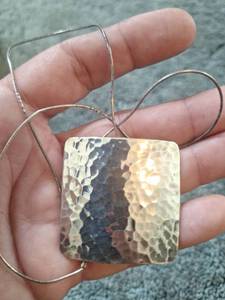 lot 5101 image: Square Hammered Metal Pendant Necklace 925 Sterling Silver