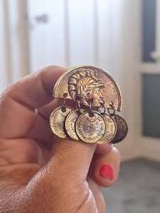 lot 5107 image: British Coin Brooch with Dangling Coins and Pin Back