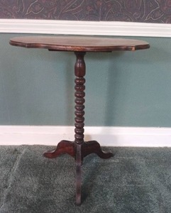 lot 5210 image: Wood Pedestal Table with Turned Post and Tripod Base