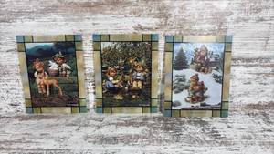 lot 102 image: M.J. Hummel Four Seasons Glass Tile Set Spring Autumn Winter