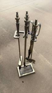 lot 126 image: Brass-Tone Fireplace Tool Set with Stand