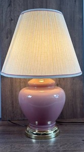 lot 128 image: Pink Ceramic Ginger Jar Table Lamp with Brass Base