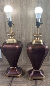 lot 130 image: Pair of Urn-Style Table Lamps with Gold Accents