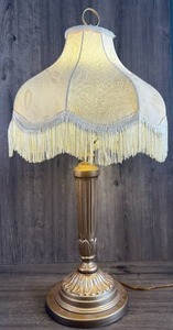 lot 132 image: Gold Tone Table Lamp with Fringe Fabric Shade