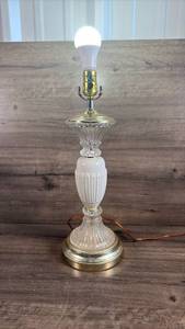 lot 136 image: Crystal and Milk Glass Table Lamp with Brass Base