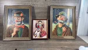 lot 137 image: Set of 3 Framed Clown Paintings and Print