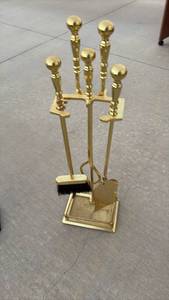 lot 160 image: Brass Fireplace Tool Set with Stand