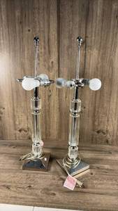 lot 267 image: Pair of Table Lamps with Glass Bases and Chrome Hardware