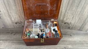 lot 304 image: Sewing & Craft Supply Organizer Box with Notions and Accessories