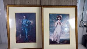 lot 314 image: Pair of Framed Portrait Prints Golden Frames Matted&nbsp