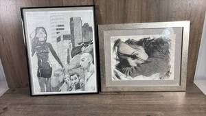 lot 319 image: Two Framed Black and White Drawings Lot
