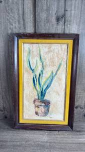 lot 321 image: Framed Watercolor Potted Plant Painting Signed M. Bean