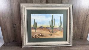 lot 322 image: Becci Desert Landscape with Cacti Framed Art Print