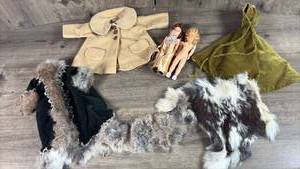 lot 338 image: Vintage Doll Lot 2 Dolls Clothing Accessories Fur Stole