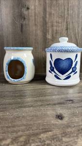lot 344 image: Blue and White Ceramic Containers with Lids, 2-Piece Set