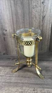 lot 366 image: Glass Candle Holder with Metal Stand and Filigree Band