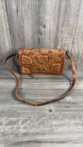 lot 371 image: Tooled Leather Shoulder Bag with Floral Carved Design and Metal Clasp
